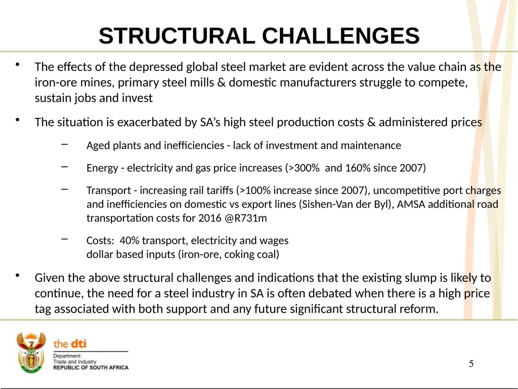 PRESENTATION TO THE JOINT PORTFOLIO COMMITTEES ON - slide 5 of 25