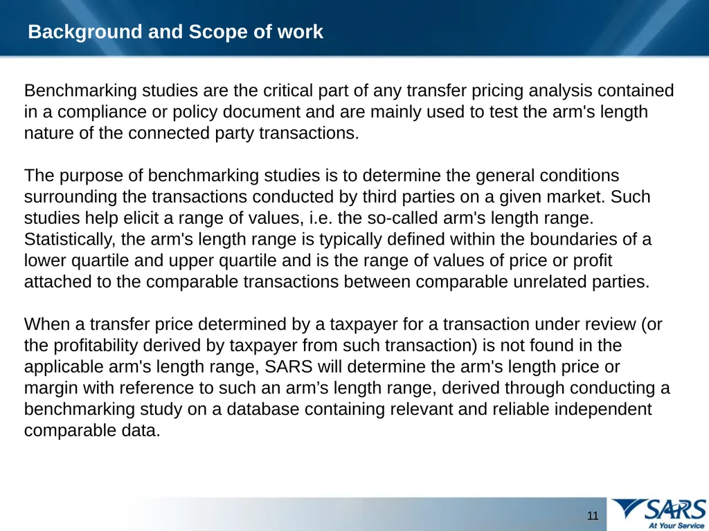 PROVISION OF THE TRANSFER PRICING BENCHMARKING - slide 11 of 41