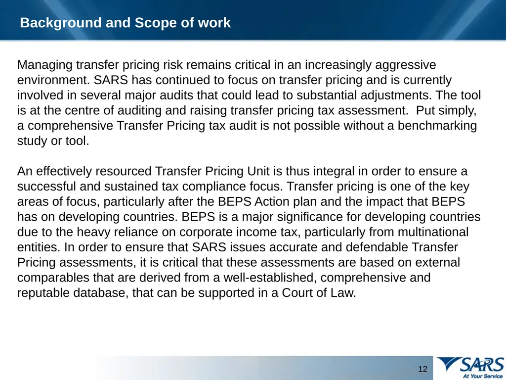 PROVISION OF THE TRANSFER PRICING BENCHMARKING - slide 12 of 41