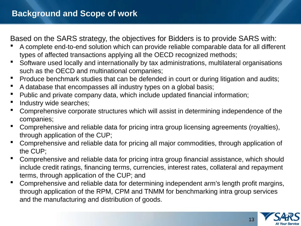 PROVISION OF THE TRANSFER PRICING BENCHMARKING - slide 13 of 41
