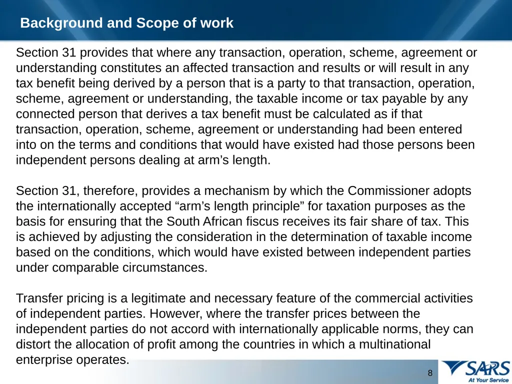 PROVISION OF THE TRANSFER PRICING BENCHMARKING - slide 8 of 41