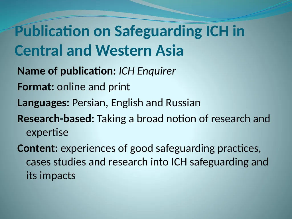 PAST AND PLANNED ACTIVITIES OF THE TEHRAN ICH - slide 14 of 16