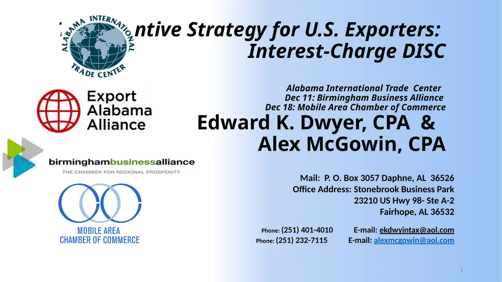 1 Tax Incentive Strategy for U.S. Exporters: - slide 1 of 31