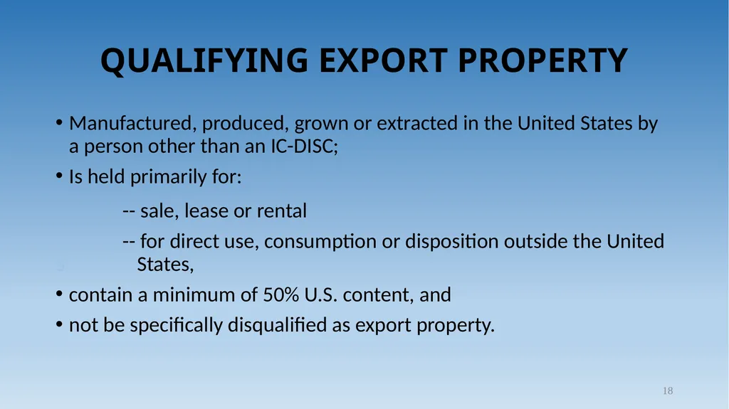 1 Tax Incentive Strategy for U.S. Exporters: - slide 18 of 31