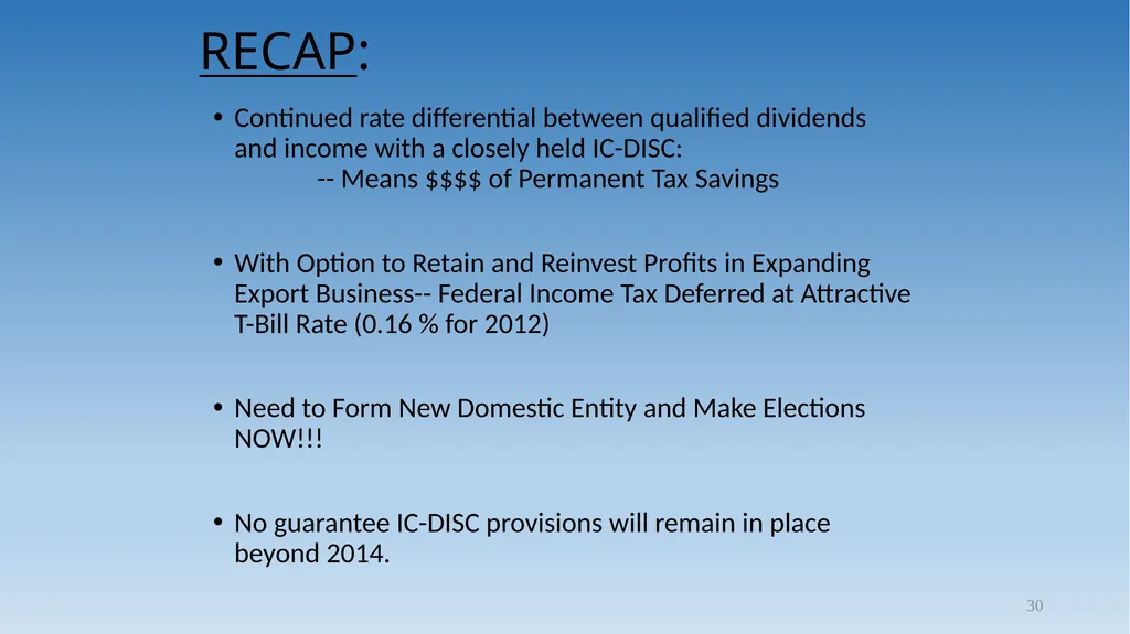 1 Tax Incentive Strategy for U.S. Exporters: - slide 30 of 31
