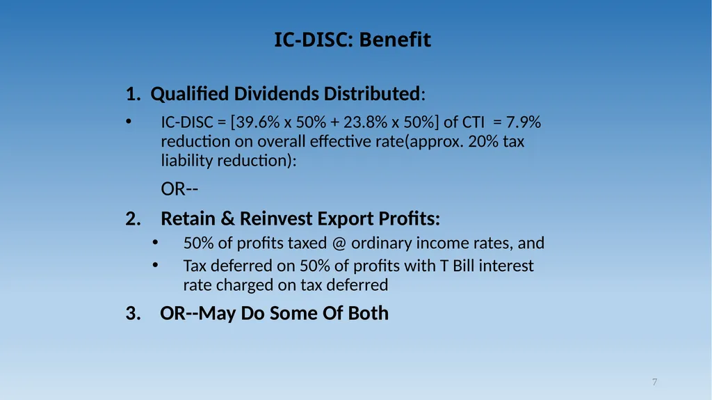 1 Tax Incentive Strategy for U.S. Exporters: - slide 7 of 31