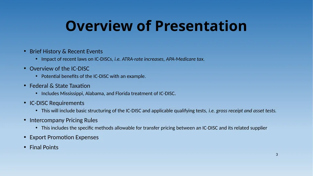 1 Tax Incentive Strategy for U.S. Exporters: - slide 3 of 31