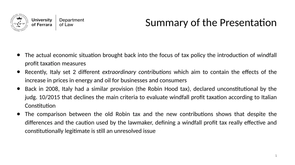 WINDFALL PROFIT TAXATION AND THE REDISTRIBUTIVE - slide 2 of 14