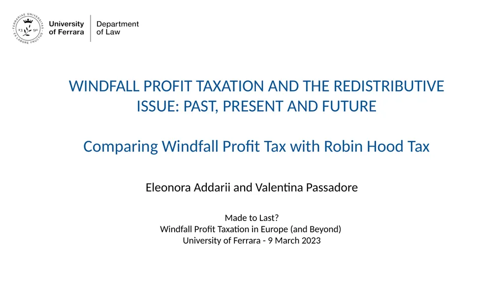 WINDFALL PROFIT TAXATION AND THE REDISTRIBUTIVE - slide 1 of 14