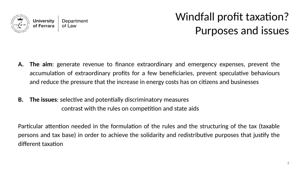 WINDFALL PROFIT TAXATION AND THE REDISTRIBUTIVE - slide 3 of 14