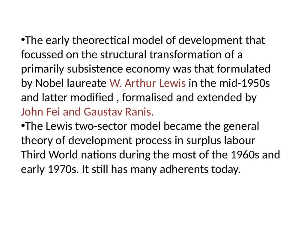 MAECO Semester –II CC6 W. A . Lewis Model of - slide 2 of 18
