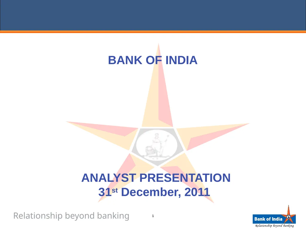ANALYST PRESENTATION 31st December, 2011 1 BANK OF