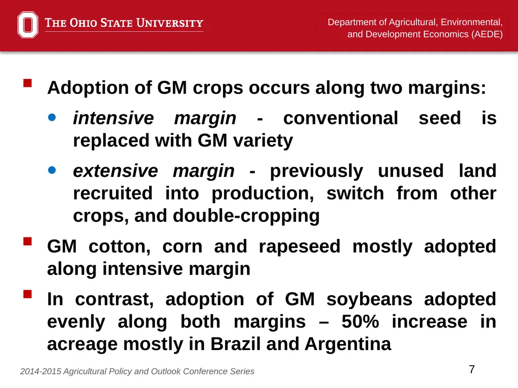 “Agricultural productivity and the impact of GM - slide 7 of 13