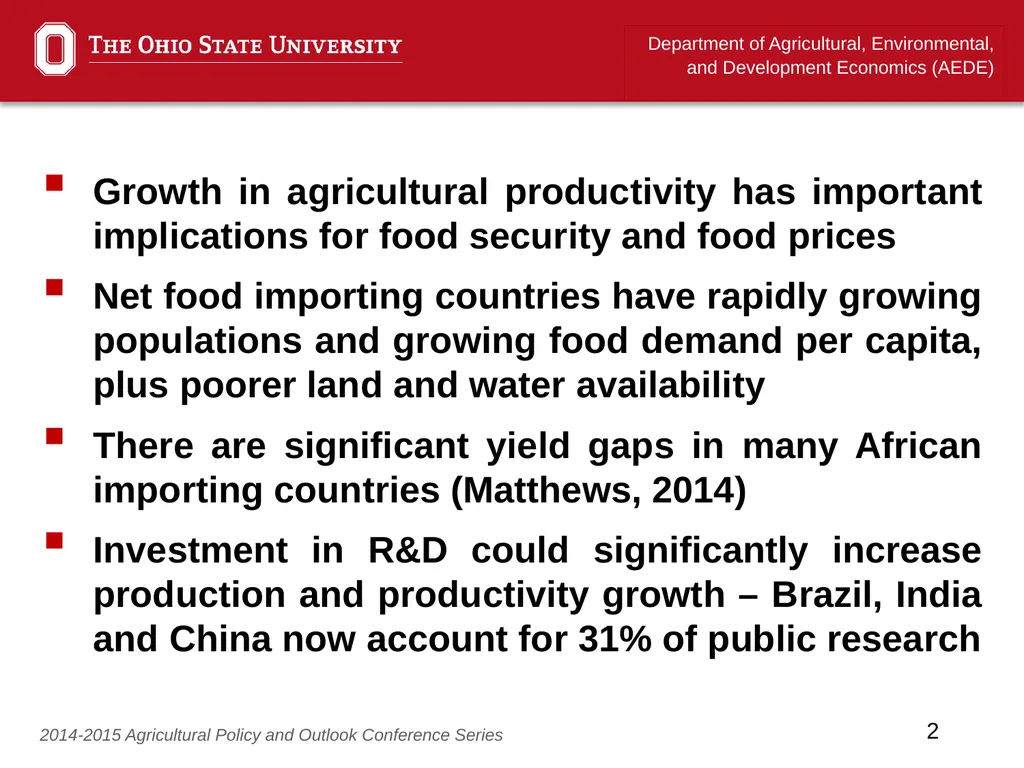 “Agricultural productivity and the impact of GM - slide 2 of 13