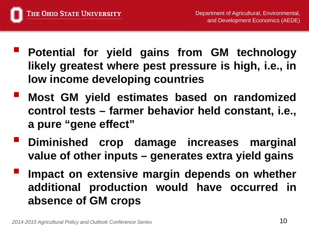 “Agricultural productivity and the impact of GM - slide 10 of 13