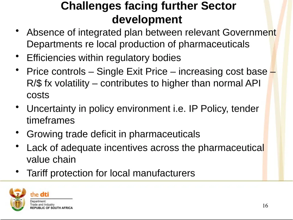 Portfolio Committee on Economic Development the - slide 16 of 29