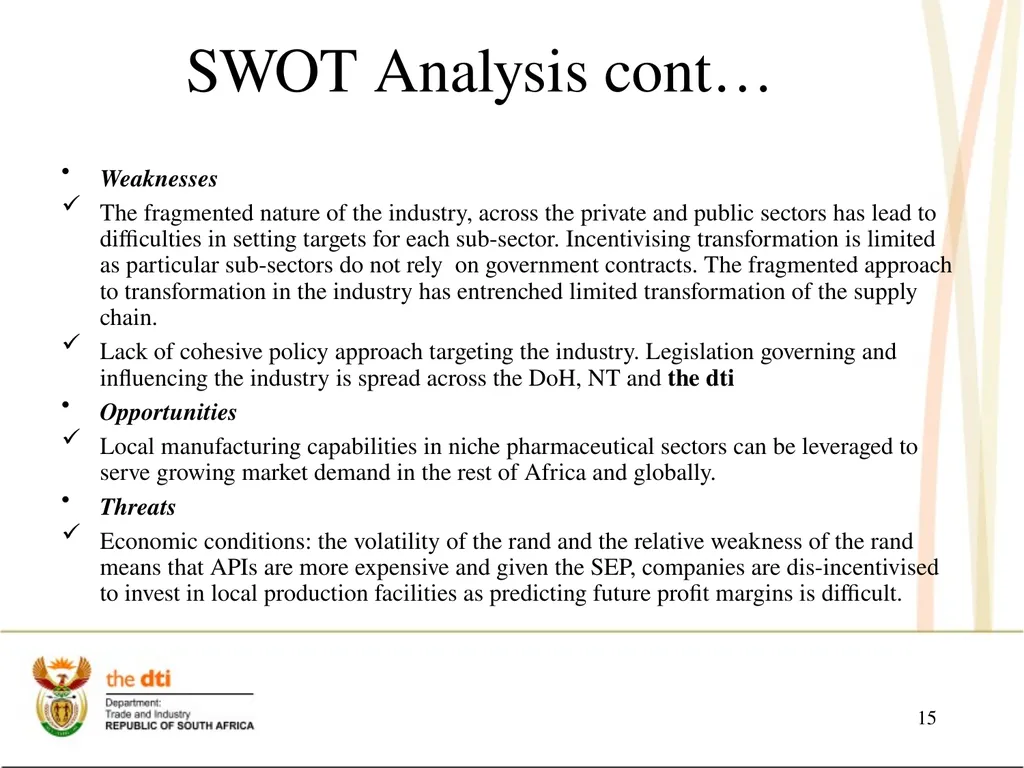Portfolio Committee on Economic Development the - slide 15 of 29