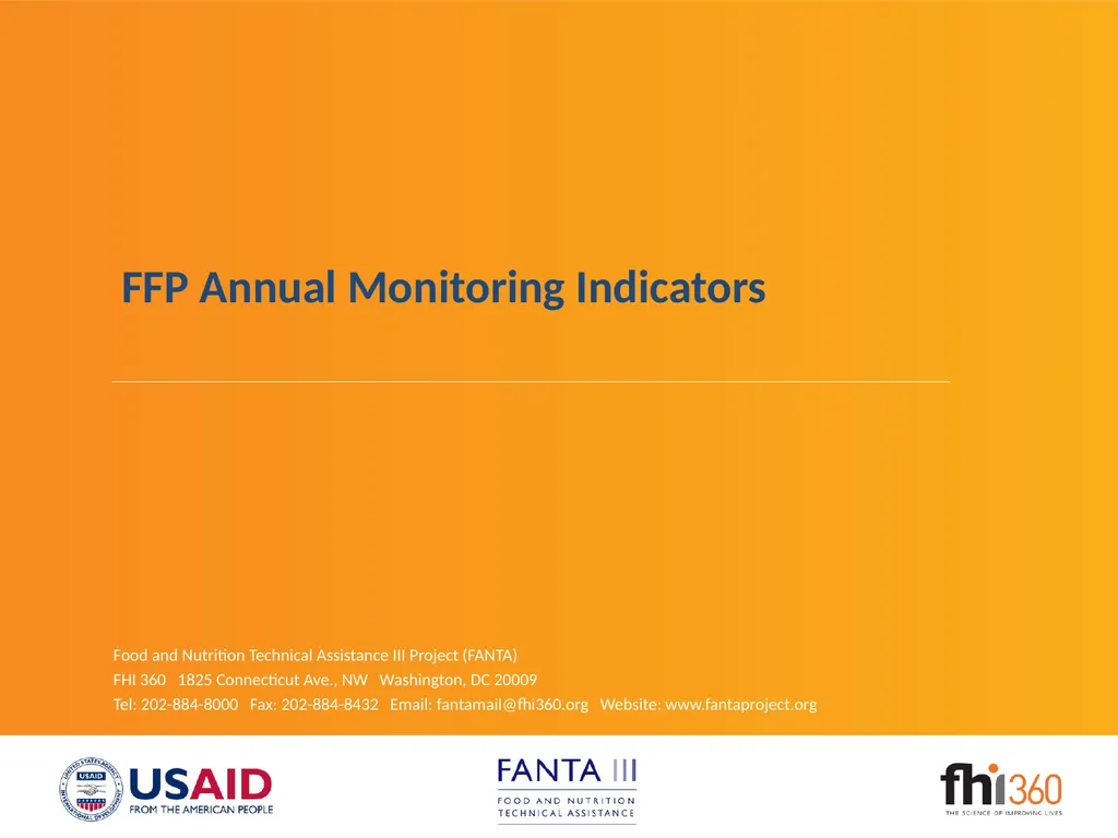 FFP Annual Monitoring Indicators Food for Peace