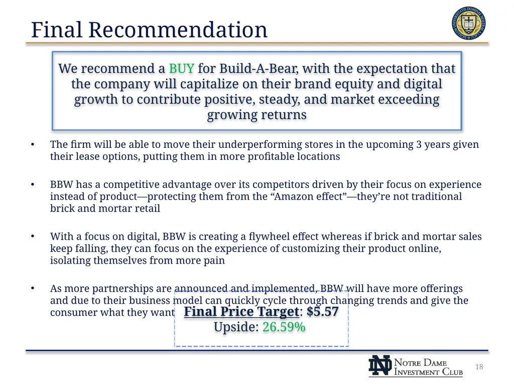 Build A Bear Workshop, Inc. (NYSE: BBW) NDIC – - slide 18 of 23