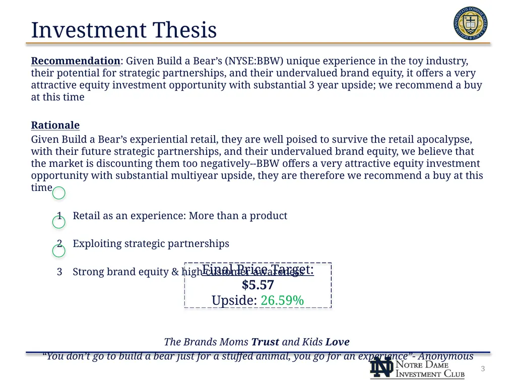 Build A Bear Workshop, Inc. (NYSE: BBW) NDIC – - slide 3 of 23
