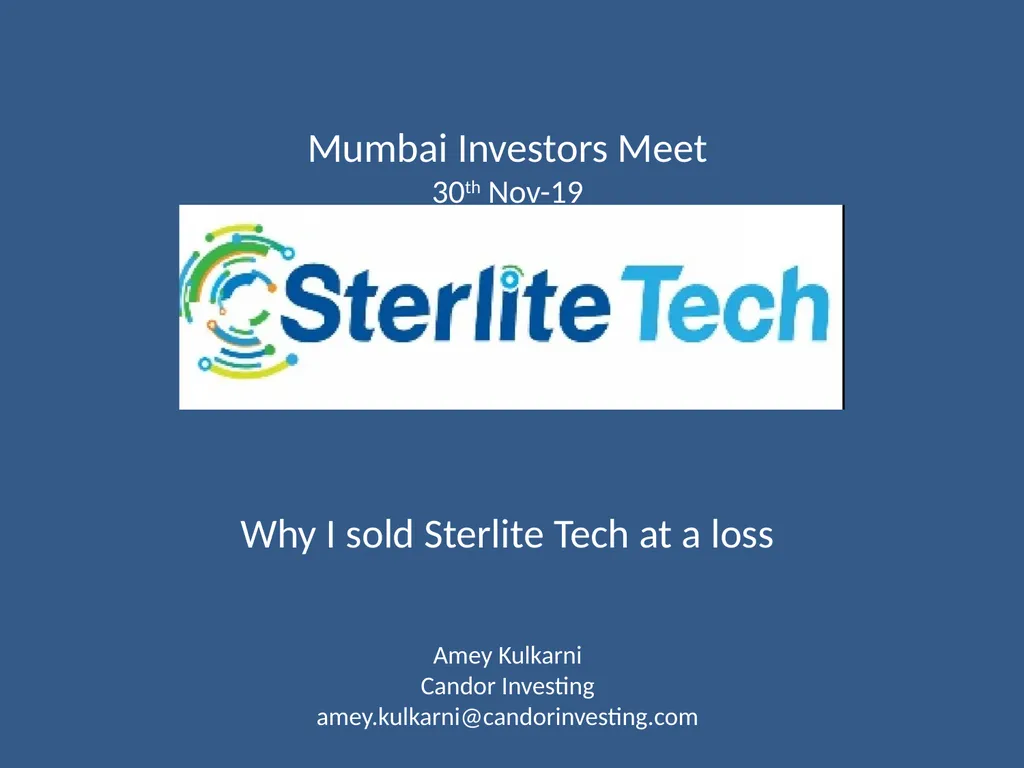 Mumbai Investors Meet 30th Nov-19 Why I sold