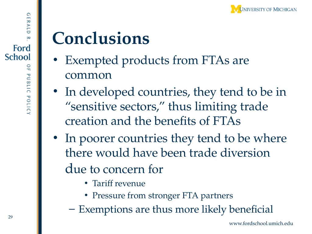 Exempted Sectors in Free Trade Agreements Alan V. - slide 29 of 29