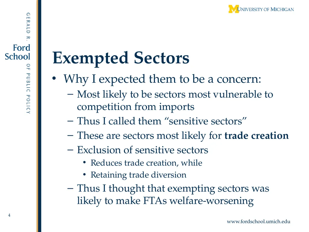 Exempted Sectors in Free Trade Agreements Alan V. - slide 4 of 29