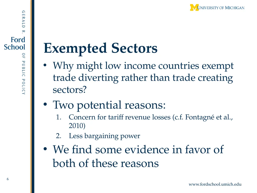 Exempted Sectors in Free Trade Agreements Alan V. - slide 6 of 29