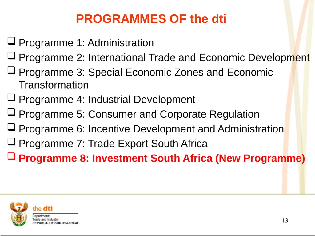 Presentation to the Portfolio Committee on Trade - slide 13 of 55