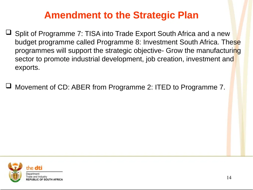 Presentation to the Portfolio Committee on Trade - slide 14 of 55