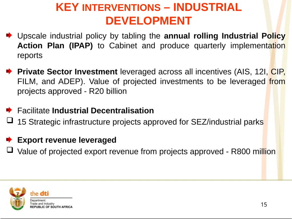 Presentation to the Portfolio Committee on Trade - slide 15 of 55