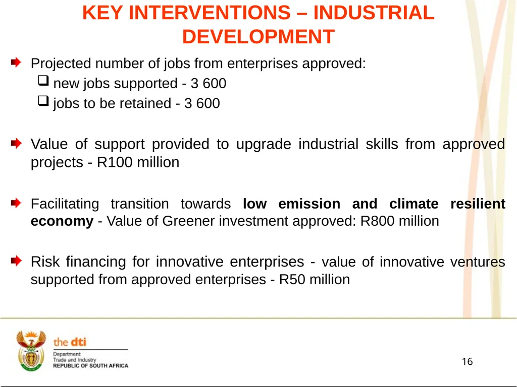 Presentation to the Portfolio Committee on Trade - slide 16 of 55