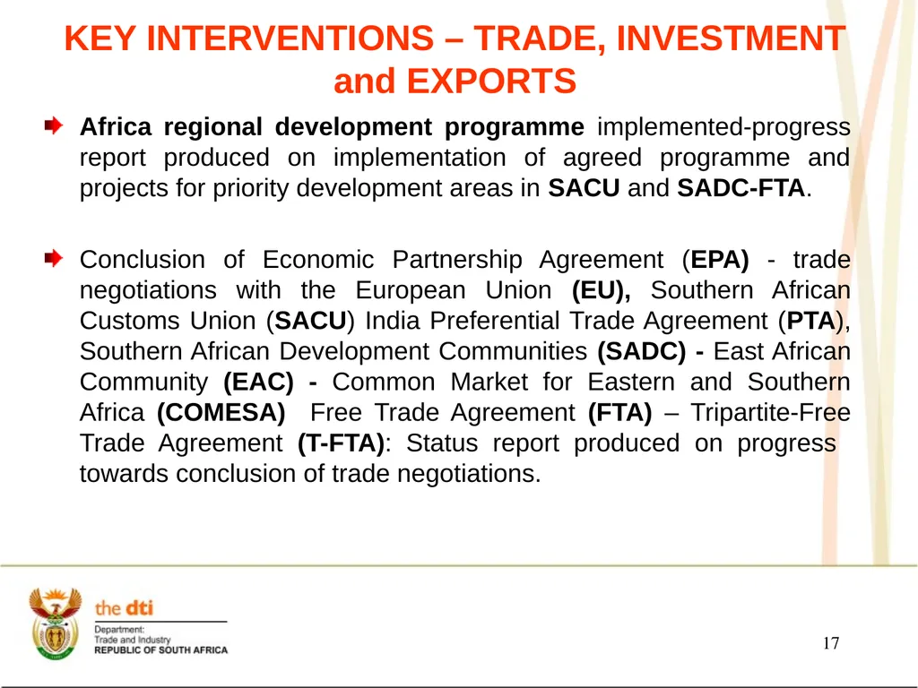 Presentation to the Portfolio Committee on Trade - slide 17 of 55