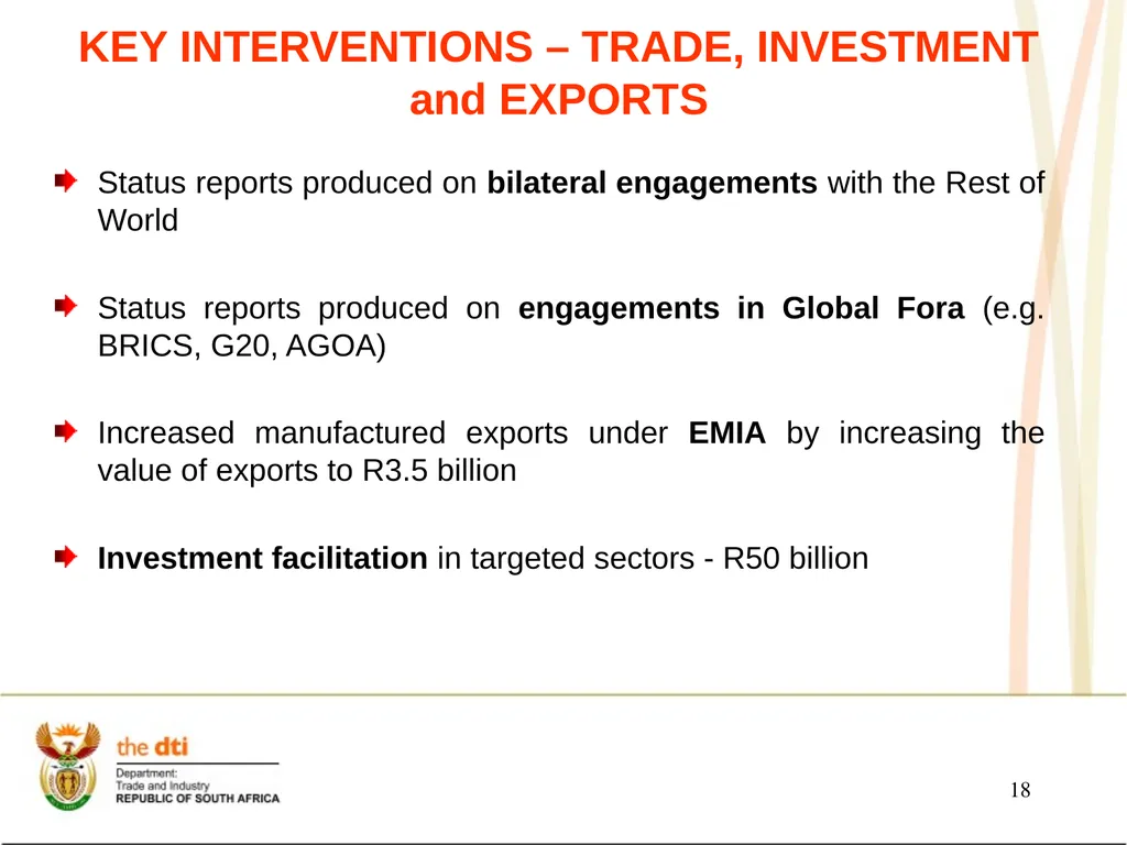 Presentation to the Portfolio Committee on Trade - slide 18 of 55