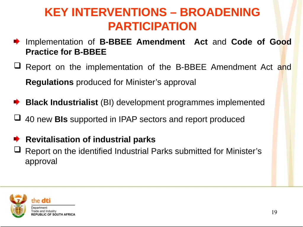 Presentation to the Portfolio Committee on Trade - slide 19 of 55