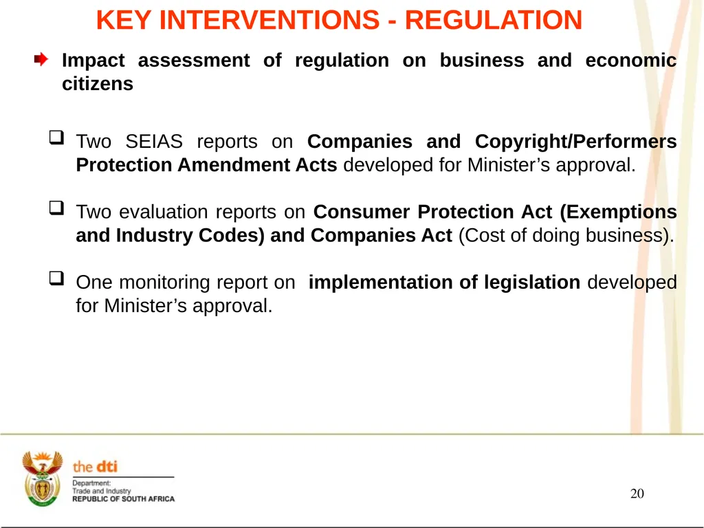 Presentation to the Portfolio Committee on Trade - slide 20 of 55