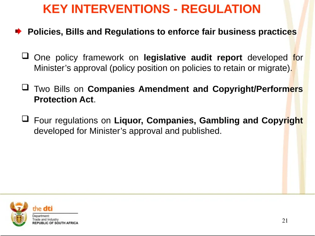 Presentation to the Portfolio Committee on Trade - slide 21 of 55