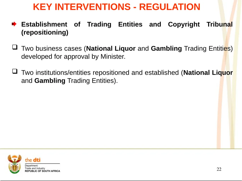 Presentation to the Portfolio Committee on Trade - slide 22 of 55
