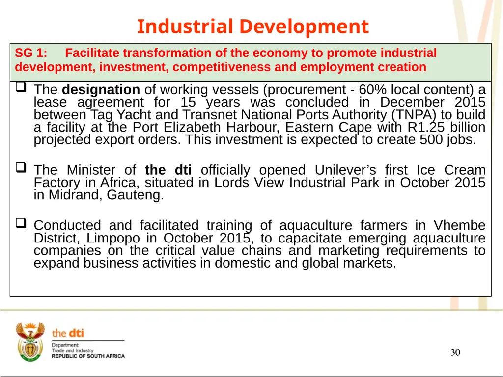 Presentation to the Portfolio Committee on Trade - slide 30 of 55