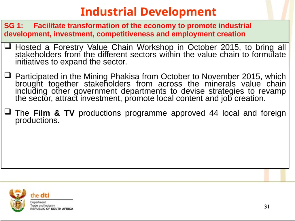 Presentation to the Portfolio Committee on Trade - slide 31 of 55