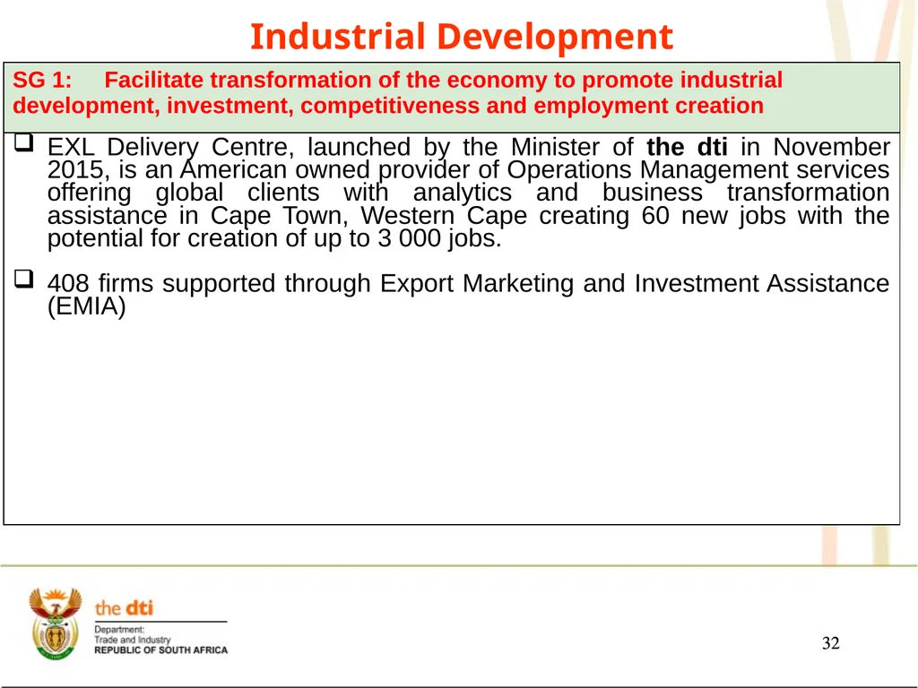 Presentation to the Portfolio Committee on Trade - slide 32 of 55