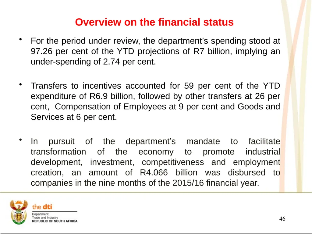 Presentation to the Portfolio Committee on Trade - slide 46 of 55