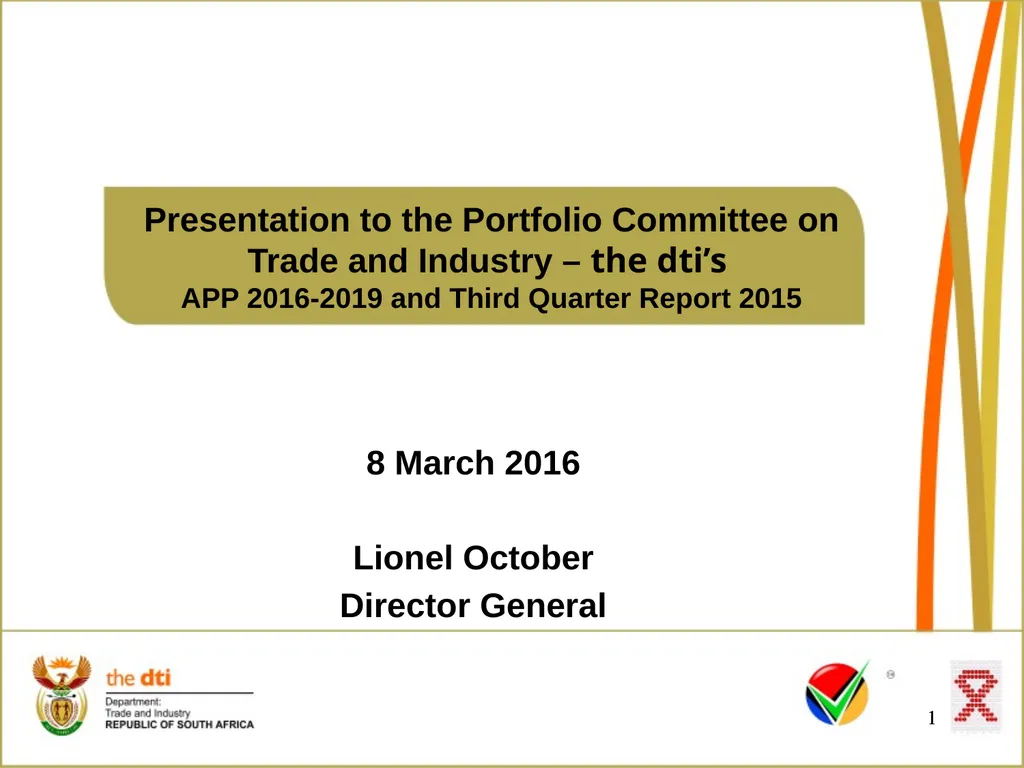 Presentation to the Portfolio Committee on Trade - slide 1 of 55