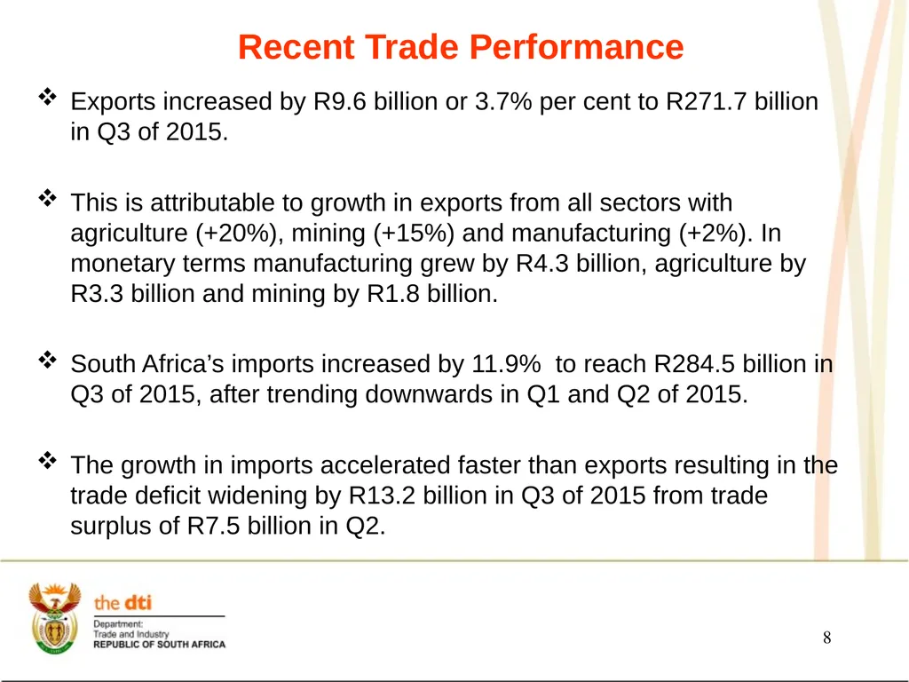 Presentation to the Portfolio Committee on Trade - slide 8 of 55