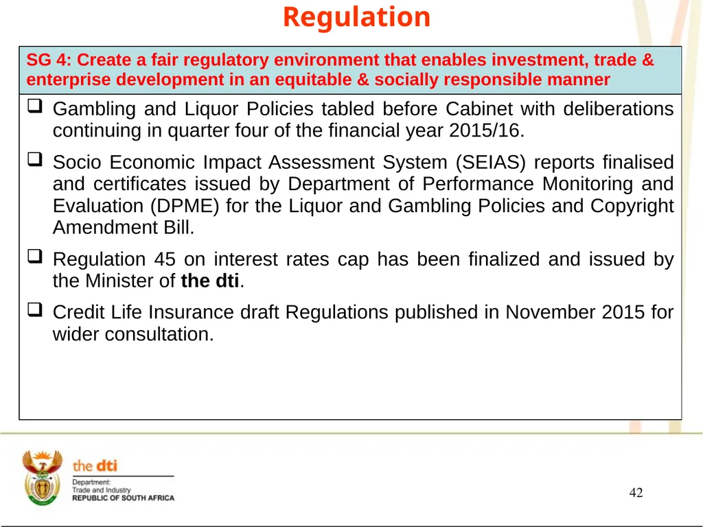 Presentation to the Portfolio Committee on Trade - slide 42 of 55