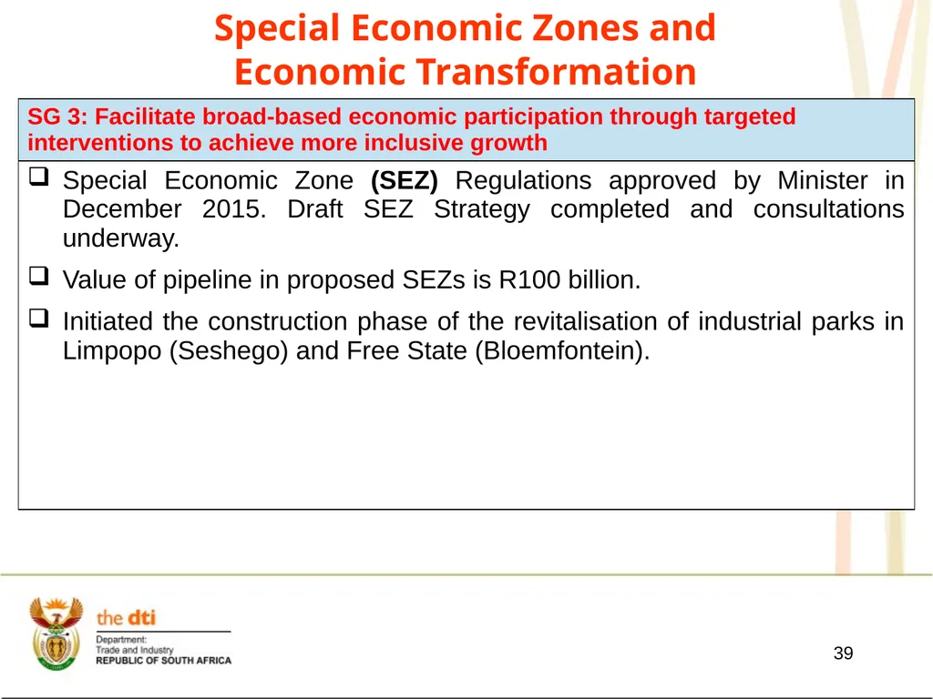 Presentation to the Portfolio Committee on Trade - slide 39 of 55