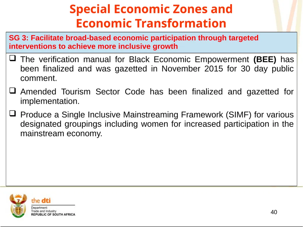 Presentation to the Portfolio Committee on Trade - slide 40 of 55