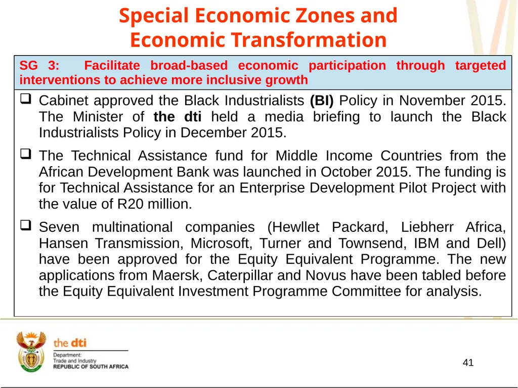 Presentation to the Portfolio Committee on Trade - slide 41 of 55
