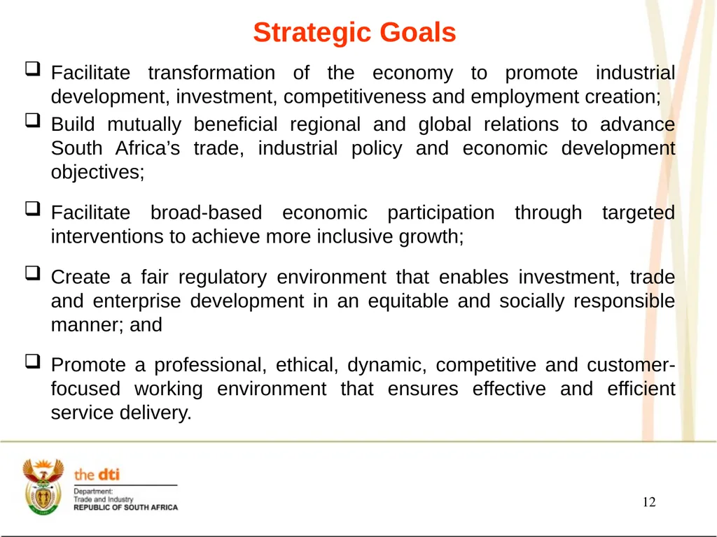Presentation to the Portfolio Committee on Trade - slide 12 of 55