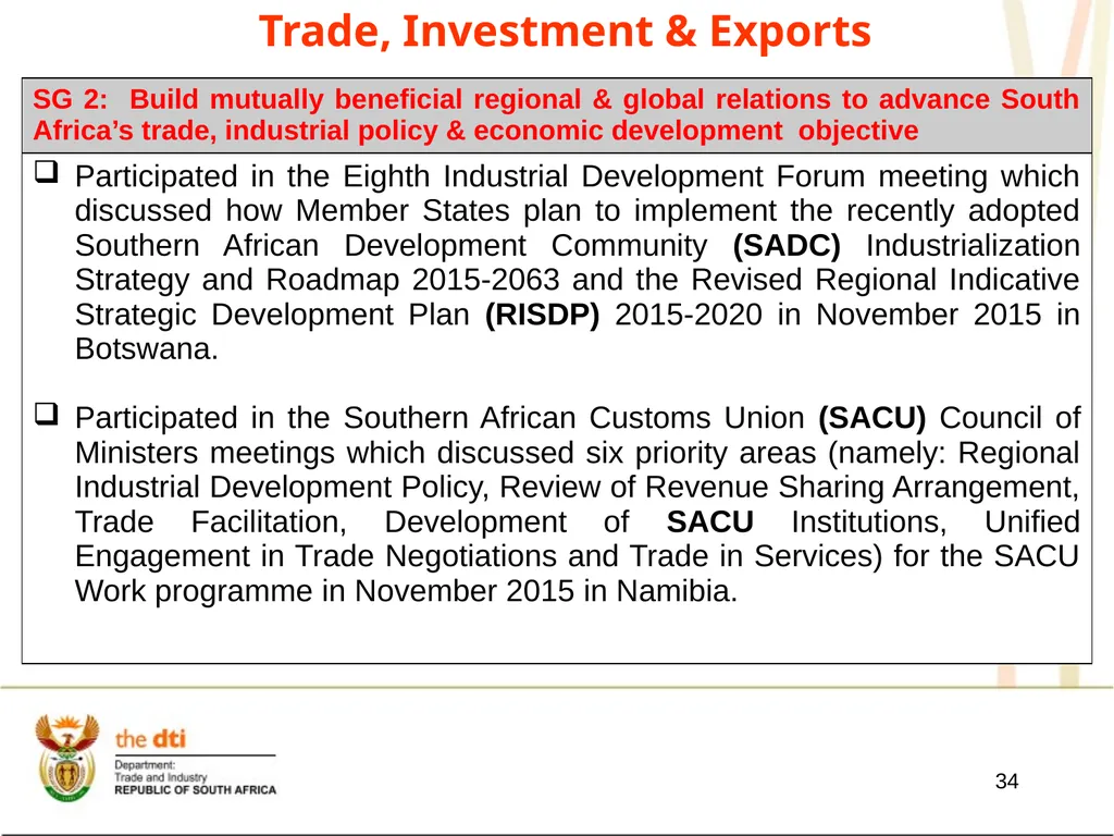 Presentation to the Portfolio Committee on Trade - slide 34 of 55